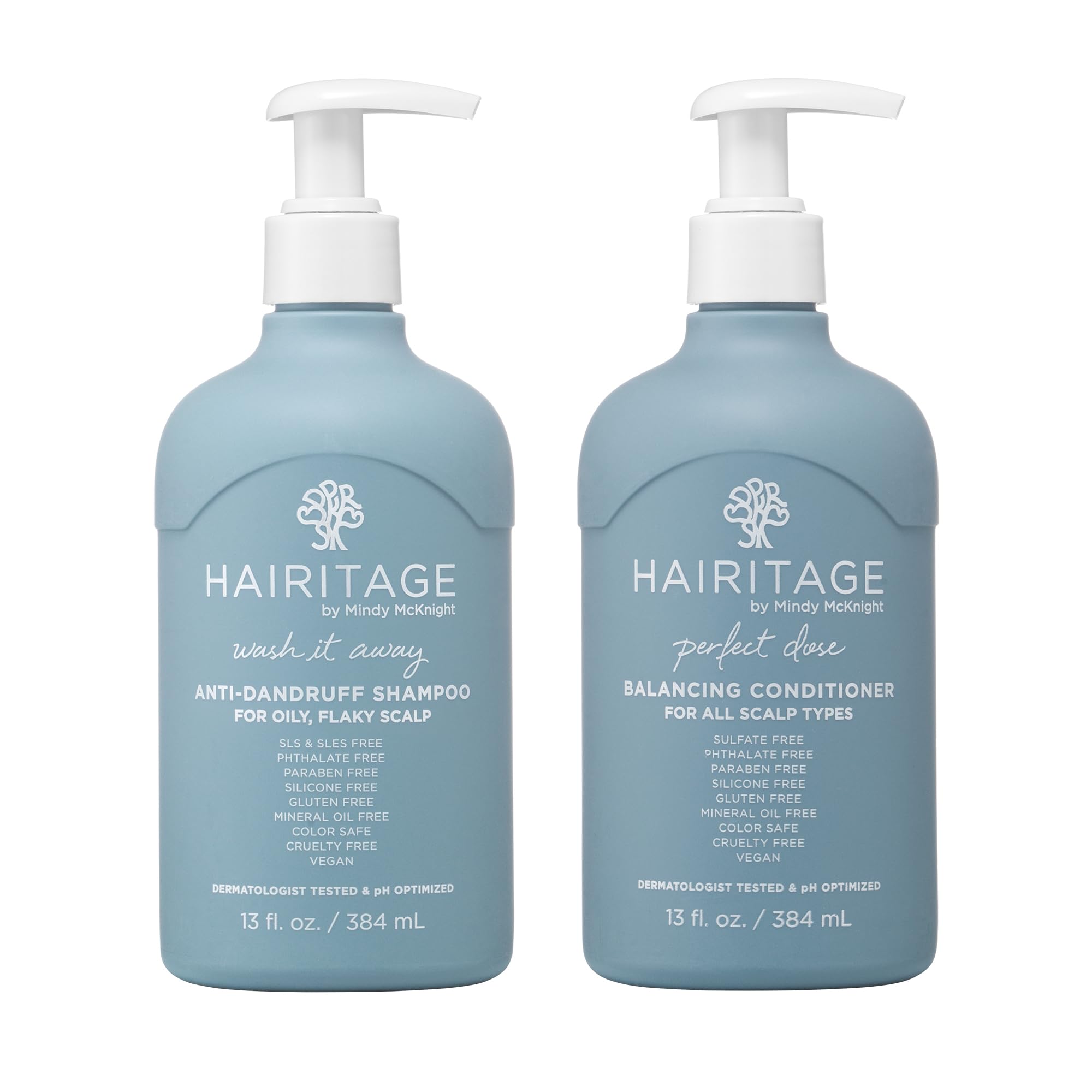 Hairitage Wash It Away Anti-Dandruff Shampoo - For Oily, Flaky Scalp - Reduces Dandruff + Perfect Dose Balancing Conditioner - Moisturizes and Soothes - 13 fl oz